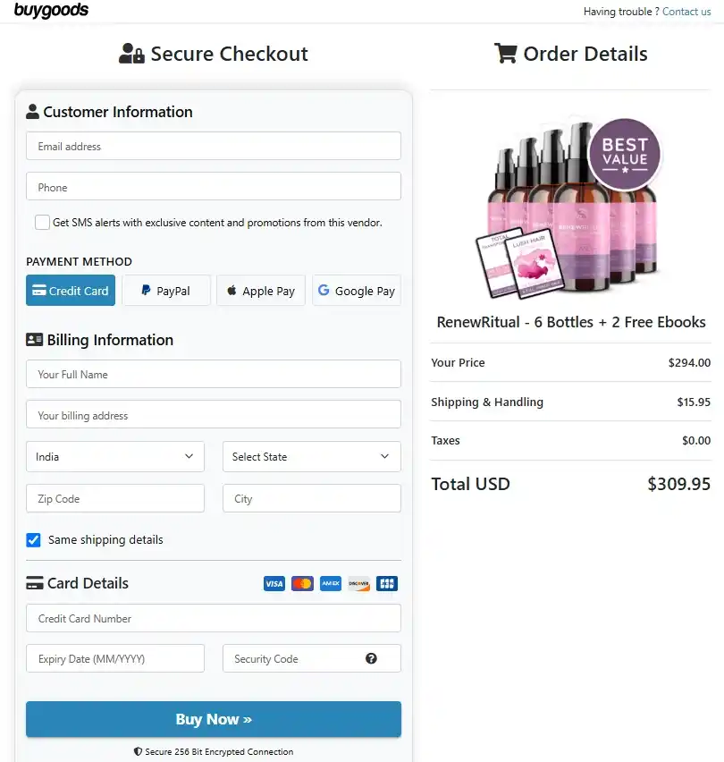 RenewRitual RenewRitual Order Page
